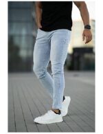 Men's Skinny Jeans Stretch Ripped Tapered Leg - Image 2